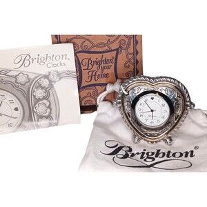 Brighton "Heartbeat in Time" Ornate Heart Shape Desk Vanity Clock Silver Plated